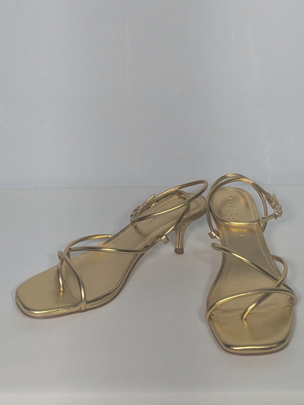 Marc Fisher Womens Ballen Leather Heeled Sandal sz 6.5 gold